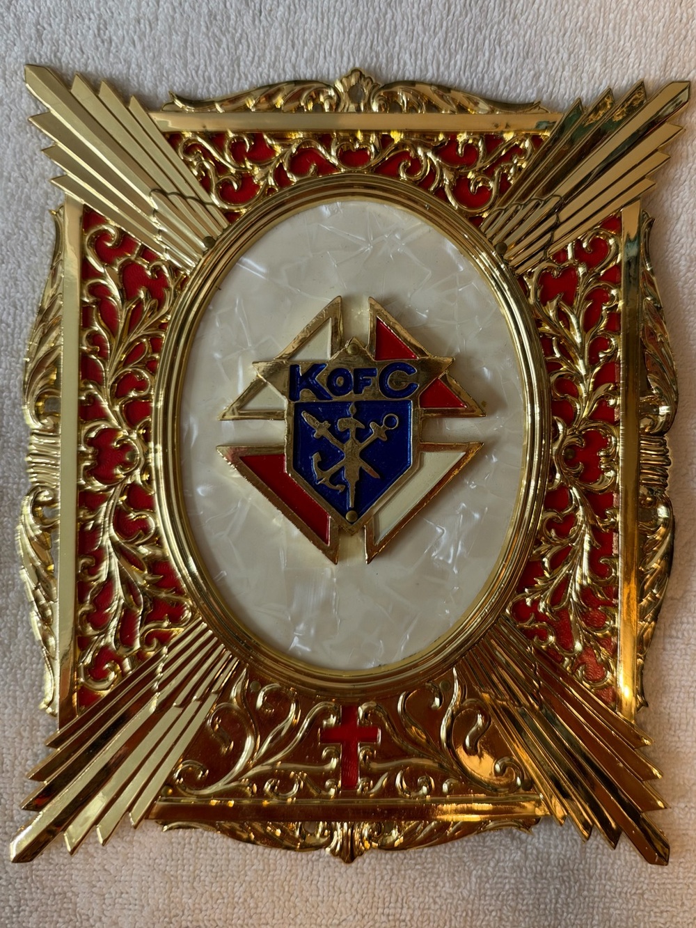 Vintage Knights of Columbus K of C Gold Tone Plaque 8”